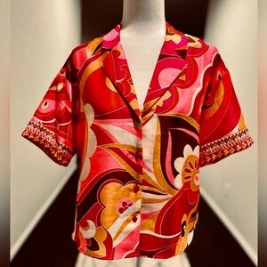 Express Vibrant Floral Women's Top - Pink, Orange, Brown - S